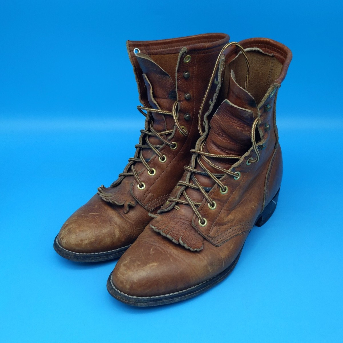 DD Tuff USA High-Quality Brown Leather Lace-Up Roper Boots 