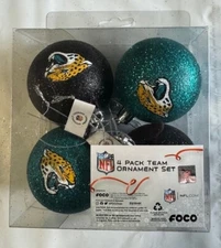 Jacksonville Jaguars Christmas Tree Holiday Ornament - Glitter Balls 4 pack Logo