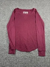 Pink Victoria Secret Shirt Womens Size Medium Long Sleeves Burgundy 