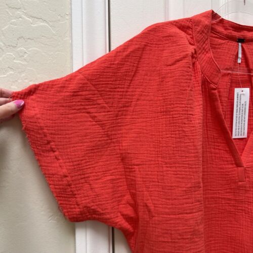 YFB Raw Frayed Hem Crepe Dolman Sleeve Top NWT Coral Orange Boho Beach Summer - Picture 2 of 10