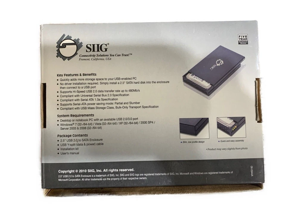 SIIG 2.5" USB 2.0 to SATA Enclosure with a 100 GIG HARD DRIVE. - Image 2 of 4