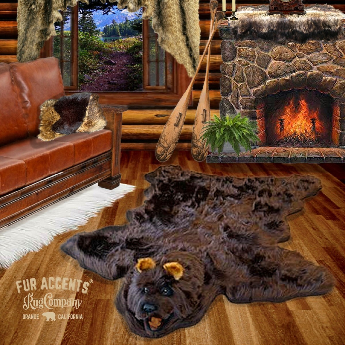 Plush Brown Bear Skin Area Rug, Plush Faux Fur, Realistic, Life
