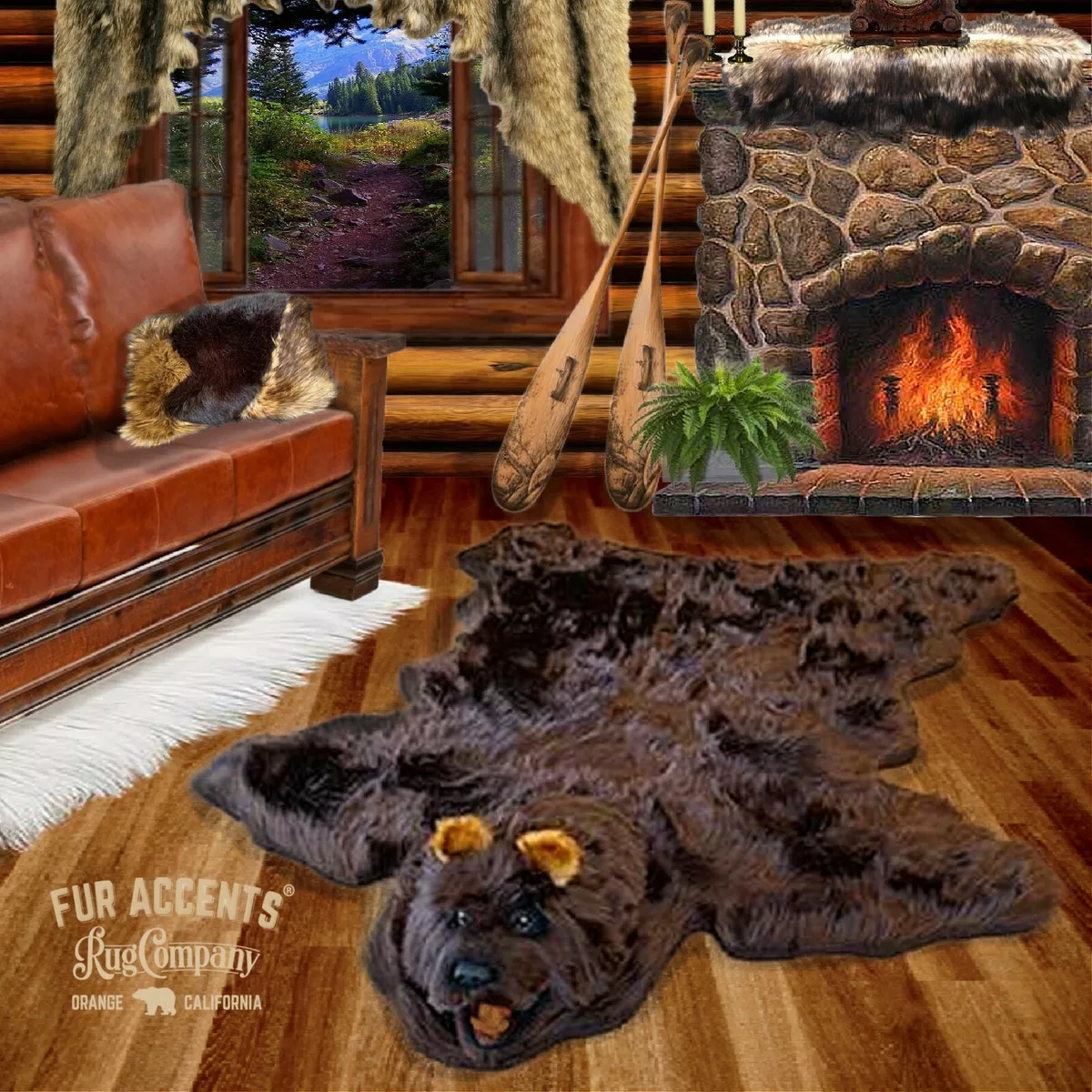 Plush Brown Bear Skin Area Rug, Plush Faux Fur, Realistic, Life Size