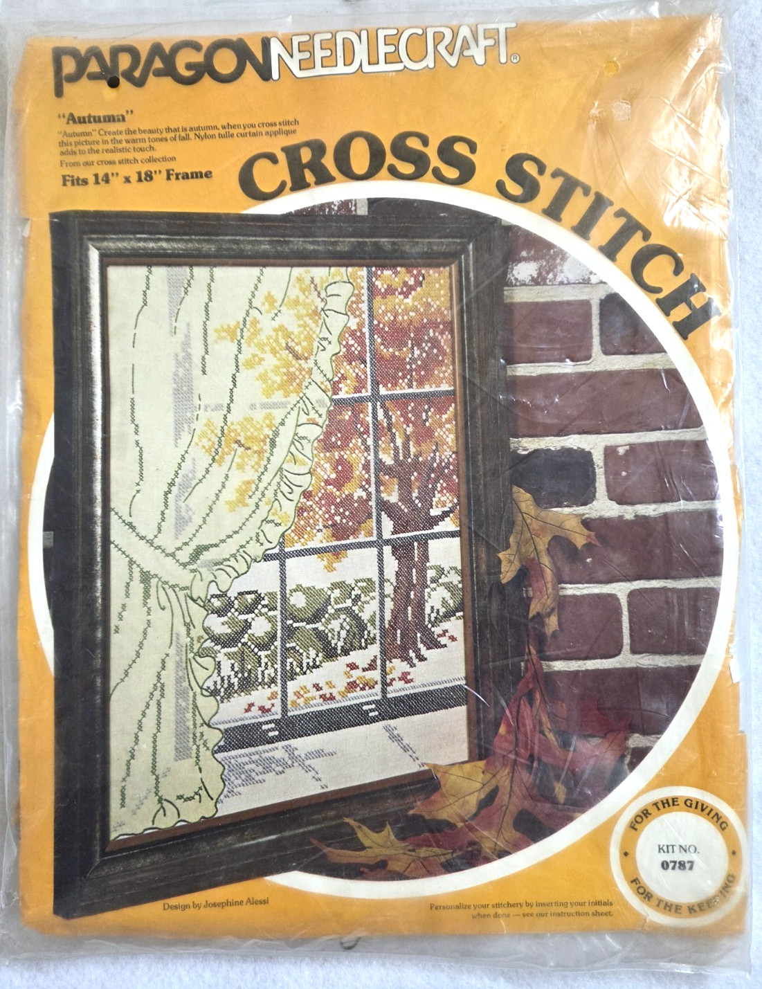 Vintage Cross Stitch Kit Autumn Tree Fall Colors 14x18" Para