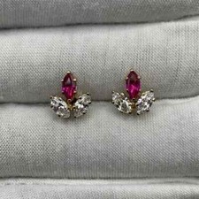 2Ct Marquise Cut Lab Created Ruby Solitaire Stud Earrings 14k Yellow Gold Plated