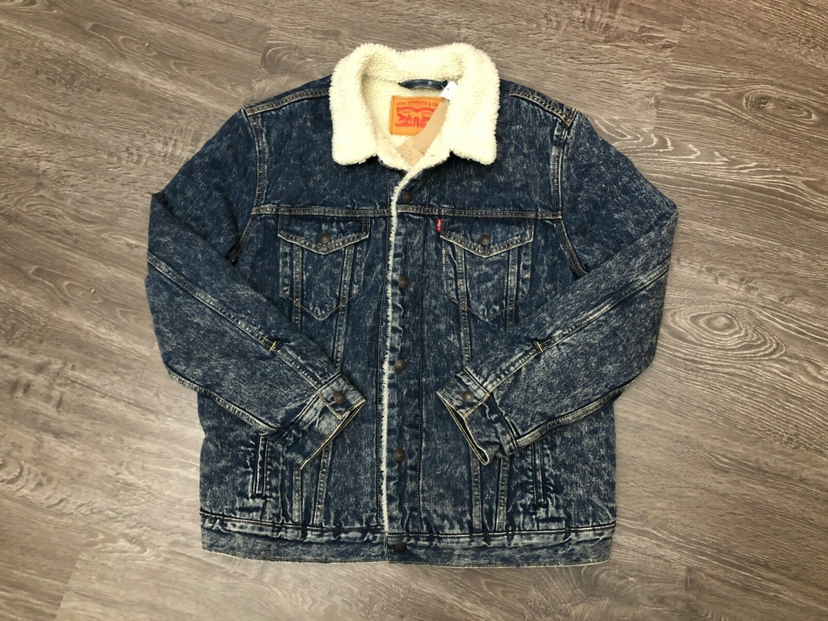Levi's Strauss Red Tab Type III Acid Washed Blue Denim Sherpa