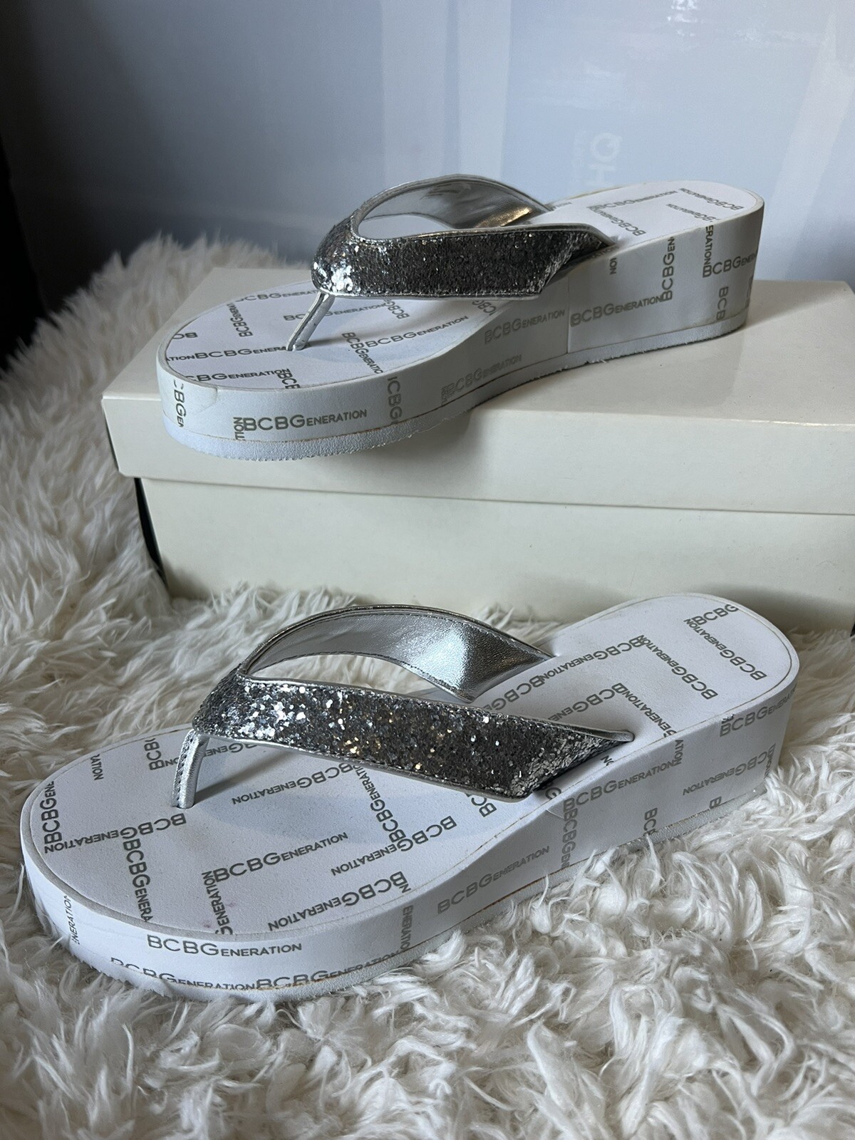 Silver Sequin Platform Flip Flops Chunky Glam Y2K… - image 20