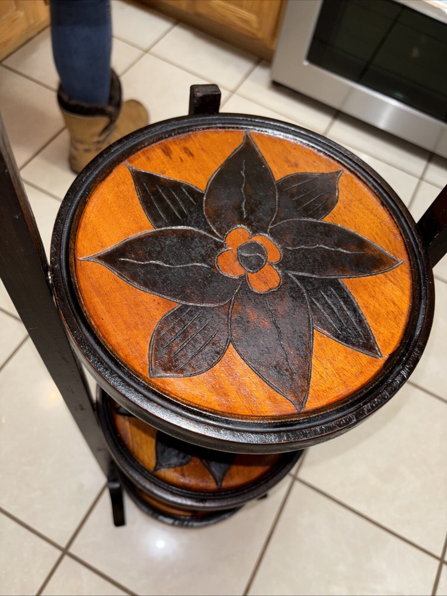 Pie Stand Antique Wooden Folding 3 Tier Cooling Rack Flower