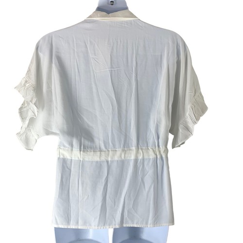 Bishop Young Blouse Size Medium White Short Sleeved Button Up Tie Waist NEW - Imagen 3 de 5