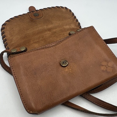 Patricia Nash Floral Tooled Brown Leather Crossbody Purse Torri Clutch 7.5" - Picture 8 of 11