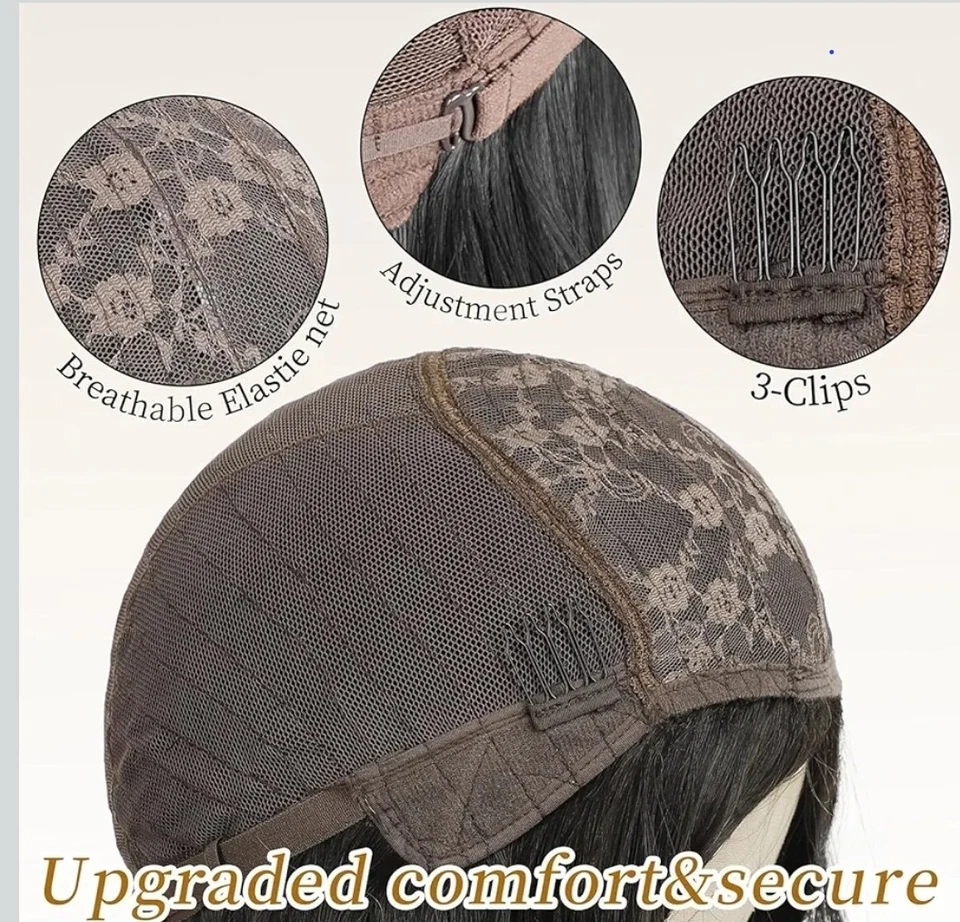 Peluca larga ondulada roja castaño rojizo borgoña con flequillo mezcla de cabello humano resistente al calor Foto 4 de 4