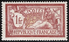 France Sc 125 Claret and Olv Grn 1fr 1900 Original Gum Hinge Remnant