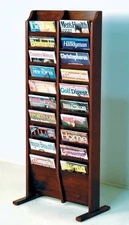 20-pocket Magazine Rack QUALITY Oak Sides In Mahogany Floor Standing USA Co.