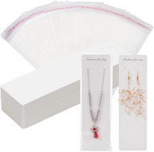 100pcs Long Necklace Display Cards with 100pcs Clear Self Adhesive Bags, 8x2.3 I