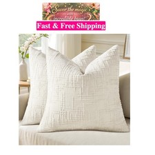 Summer Cream White Chenille Throw Pillow Covers 18x18 Set of 2 Textured Cozy ...