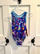 Speedo Racerback Swimsuit, Colorful Blue Print One Piece Girls Size 4 NEW NWT