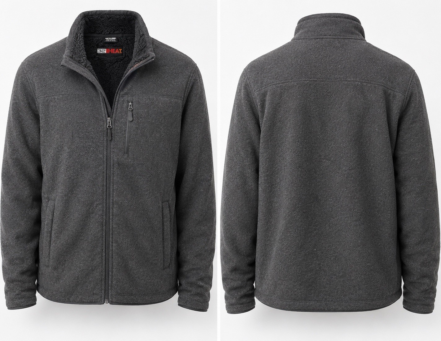 32 Degrees Heat Men’s XXL Sherpa Lined Full Zip Jacket Gray Fleece Coat  BD#24