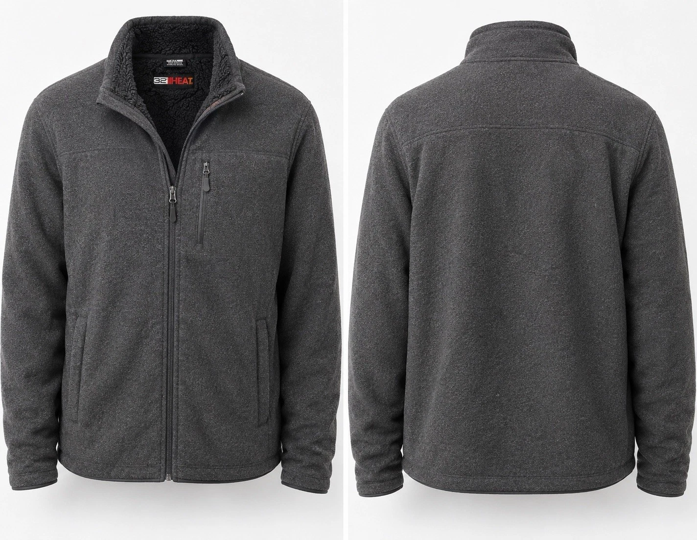 32 Degrees Heat Men’s XXL Sherpa Lined Full Zip Jacket Gray Fleece Coat BD#24