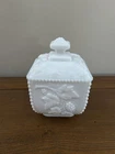 Westmoreland Milk Glass Covered Dish with Embossed Grape Vine Pattern Vintage