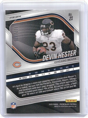 Devin Hester 2025 Panini Prizm Black Prizms White #/175 Chicago Bears - Bild 2 von 2