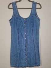 Y2K Guess Denim Mini Dress Size S/M Button Front Pinafore Overall Dress