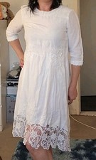 White Embroidered Lace Dress  Size 10  Two Layer Linen