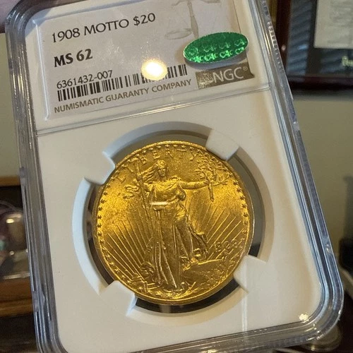 1908-P Saint-Gaudens Gold $20 w/ Motto NGC MS62 CAC Great Eye Appeal KEY!!