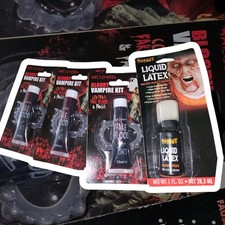 1oz Liquid Latex  3 Vampire Fangs Kits Halloween Fake Blood SFX Makeup Set