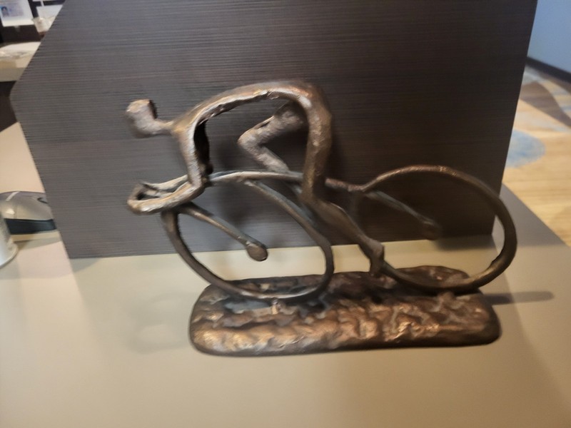 Bicycle Rider Cast Iron Metal 10 x 7” Racer Figurine Sculpture