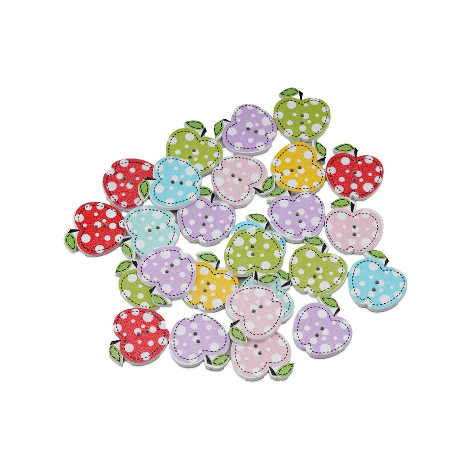 30pcs Cute Apple Wooden Buttons for Crafts Sewing Scrapbooking DIY Decor 21x20mm - Image 3 of 4