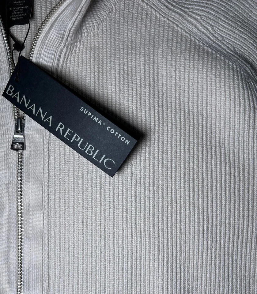 NWT Banana Republic Beige Ribbed Full Zip Supima Cotton Sweater Men's Size XL  - Image 3 of 4