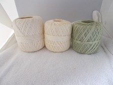 3 Rolls Size 10 Cotton Crochet Thread Cream  Frosty Green