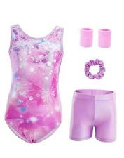 5-Piece Gymnastics Leotards for Girls with Shorts Scrunchie  6-7 Years Pink