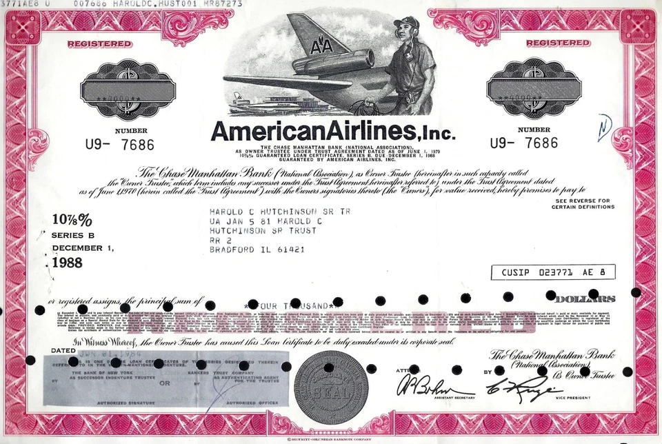 American Airlines Inc.,  1984, 10 7/8% Debenture due 1988 Ser.B  (4.000 $) - Bild 1 von 1