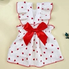 Heart Print Bow Decor Pet Dress dog cat beautiful red white size S new