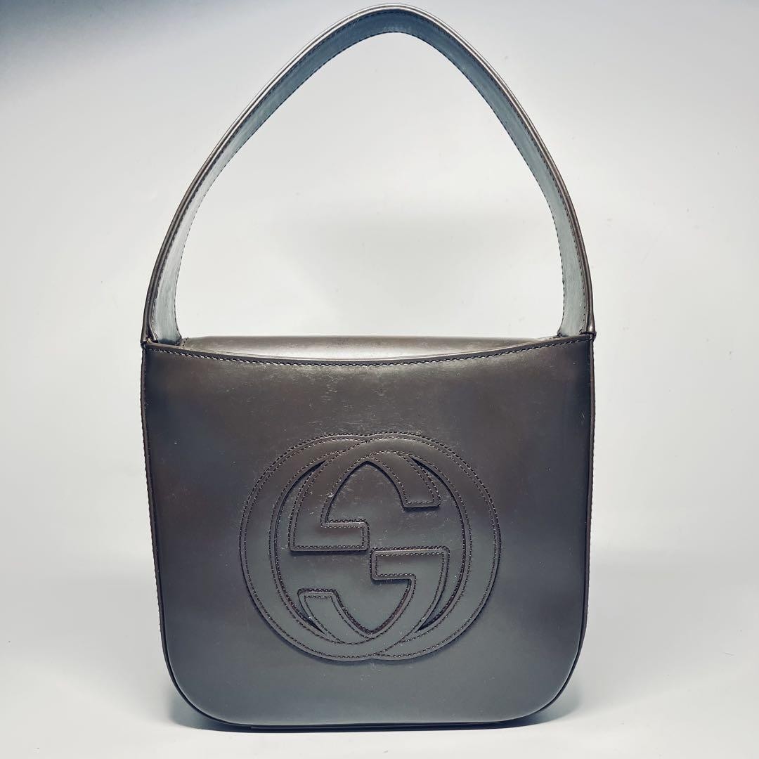 GUCCI Vintage Brown Leather Handbag with Enamel Trim and Magnetic Closure Includes Dust Bag