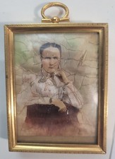 Antique Miniature Portrait of Young Lady Hand-painted, brass frame, 1800's maybe
