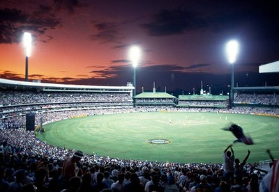 Sydney cricket ground illuminated by floodlights during the W- Old Cricket Photo