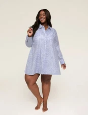 Cacique Cotton Poplin Button-Down Sleepshirt Blue Bandana Plus 18/20 NWT