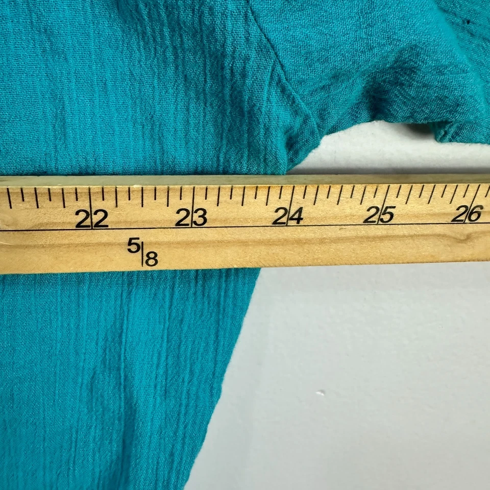 Túnica Venus Top XL Azul Acabamento de Crochê Boho Resort Gaze Dobrável Férias Praia - Imagem 4 de 4