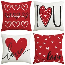 Valentines Day Decorations-Valentine Pillow Covers 18x18 Set of 4, Red Hearts I