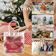 16 Pack Clear Gift Bags with Handles, 6.9" x 6.9" x 3.5" Small Reusable Plast...
