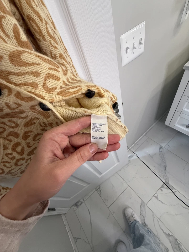 Женский размер L Rebecca Minkoff Керри леопард печать кардиган желтый бежевый мульти - Изображение 4 из 4