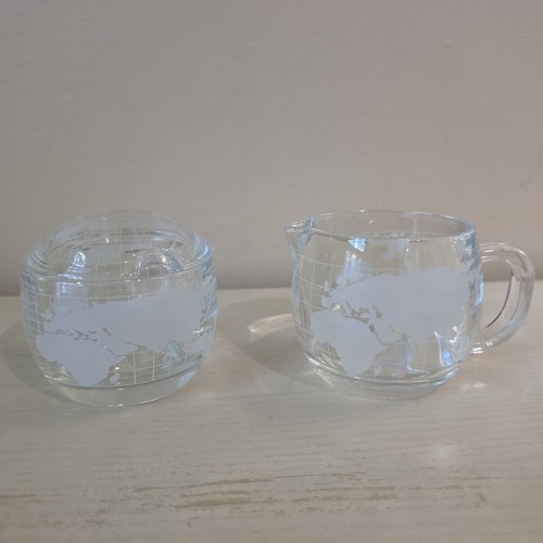 Nestle Nescafe World Globe Creamer Sugar Bowl w Lid No Spoon 1970s Glass Coffee