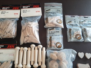 Woodworkers Lot Dowels Joiner Biscuits Screw Hole and Bottons Various Sizes