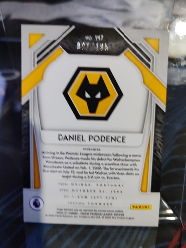 20-21 Panini Prizm Premier League Blue Pulsar /195 Daniel Podence Rookie Wolves - Picture 2 of 2