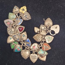 Vintage 925 Sterling Silver Heart Charm Bracelet Enamel Puffy Hearts