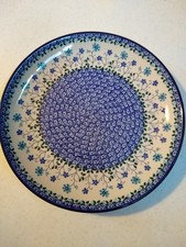 Polish Pottery 10 Inch Dinner Plate Blue Flowers 2785 CA Boleslawiec Poland