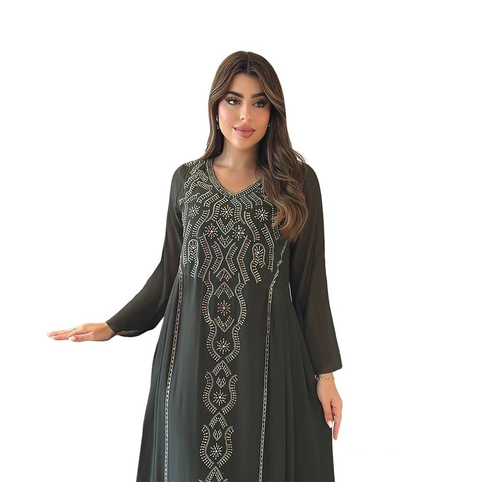 Islamic Women Abaya Long Robes Turkey Muslim Kaftan Evening Rhinestone ...