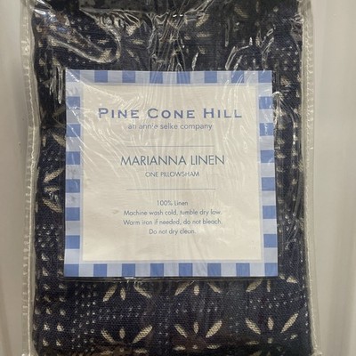 Pine Cone Hill Annie Selke Pillow Sham 100% Linen MARIANA. Navy Blue  - Standard